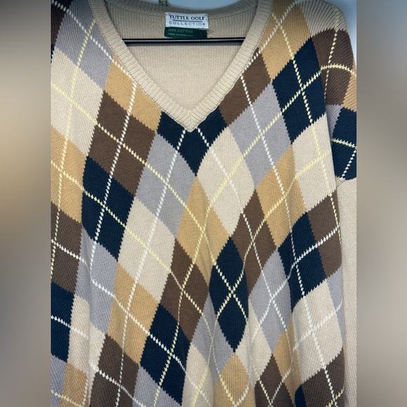 Tuttle Golf Collection Argyle Sweater | 100%‎ Cotton | Size Large | Cream, Grey - Picture 2 of 7
